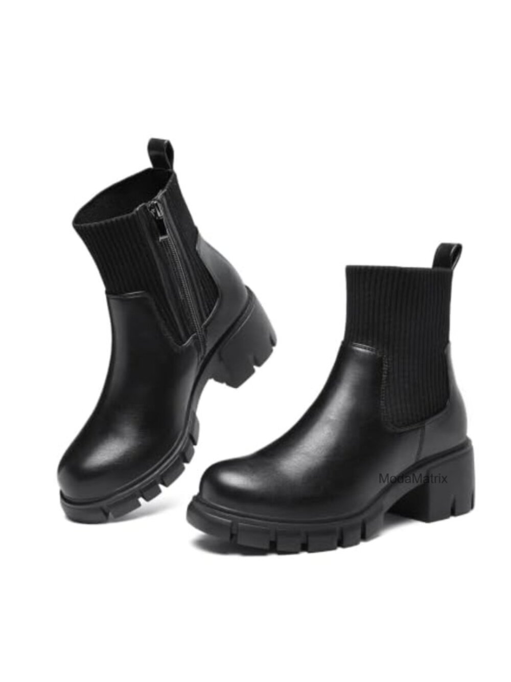 Womens Chelsea Ankle Booties Chunky Block Heel PU Platform Zip